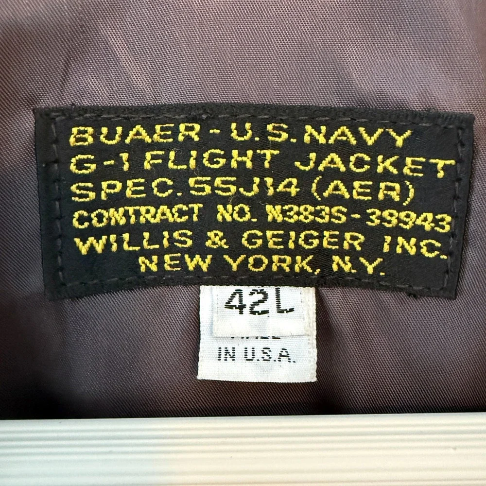Vtg Vietnam Era Buaer US Navy G-1 Flight Jacket 55J14‎ Willis & Geiger 42L Talon
